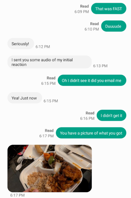 Image 203: Shared spread of food items.